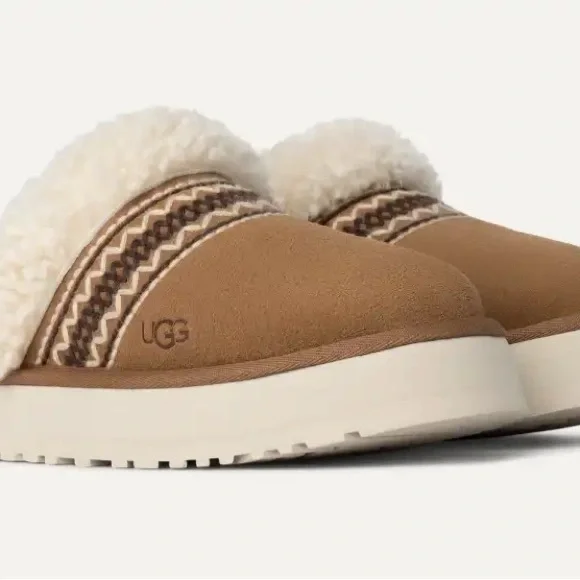 UGG Women's Disquette Brown and Cream Sheepskin Mules - Picture 2 of 10